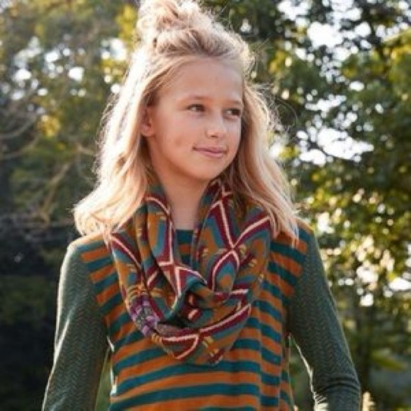 Matilda Jane 435 Fall Feels Teal Multi Geometric Infinity Scarf Size OS - Picture 12 of 13